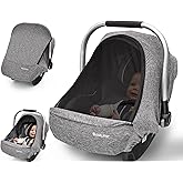 Baby Car Seat Cover, Large Mesh Window, Breathable Fabric, Infant Windproof Canopy, Universal Fit CarSeat Covers for Babies, Machine Washable, Gray