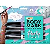 BIC BodyMark Party Pack Temporary Tattoo Marker for Skin, Premium Brush Tip, Gifts for Teens, 4 Count Pack