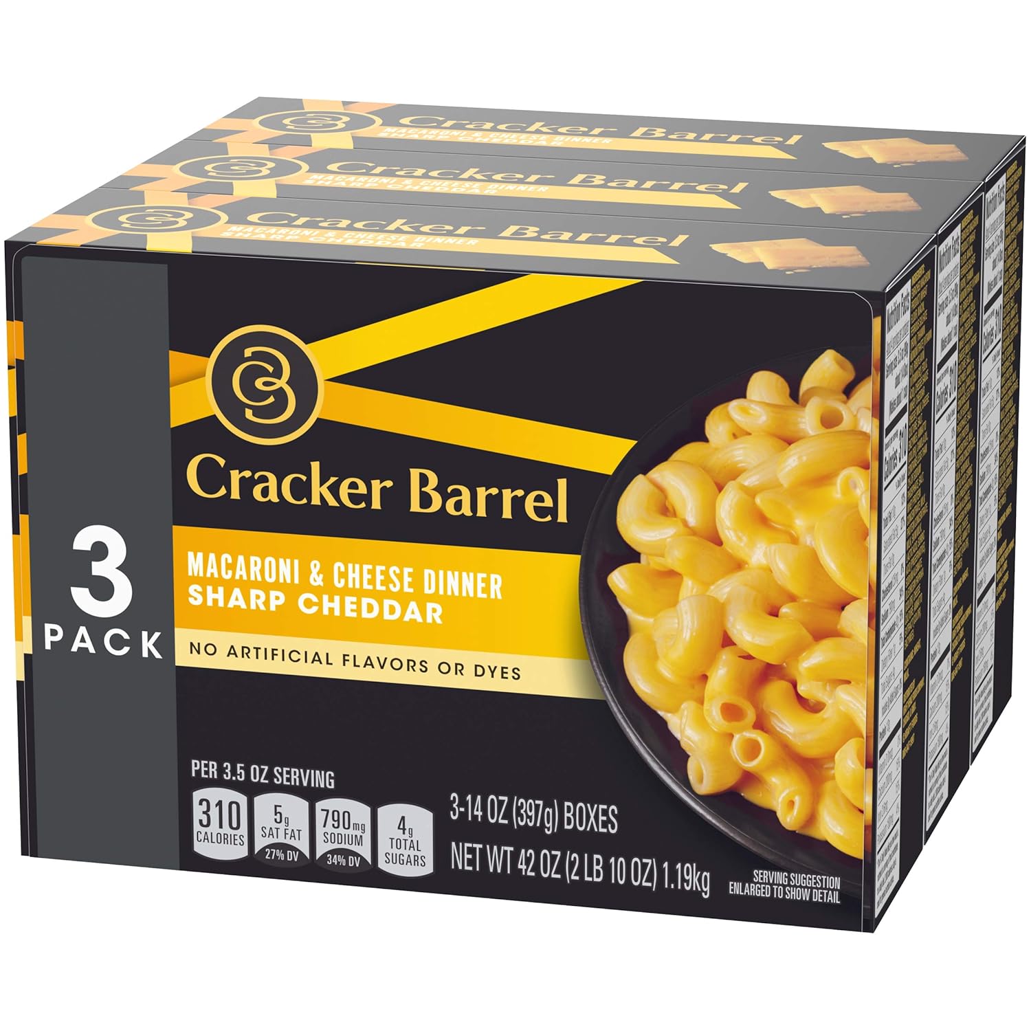 Amazon Com Cracker Barrel Sharp Cheddar Macaroni And Cheese Dinner 14 Oz Boxes Pack Of 3 Grocery Gourmet Food