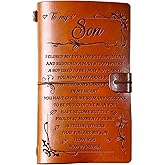 SUEHHYY Son Valentines Day Gifts from Mom Dad, to My Son Leather Travel Journal 140 Pages Presents, Birthday Christmas Graduation Fathers Day Wedding Day Gifts for Son Adult from Mother Father