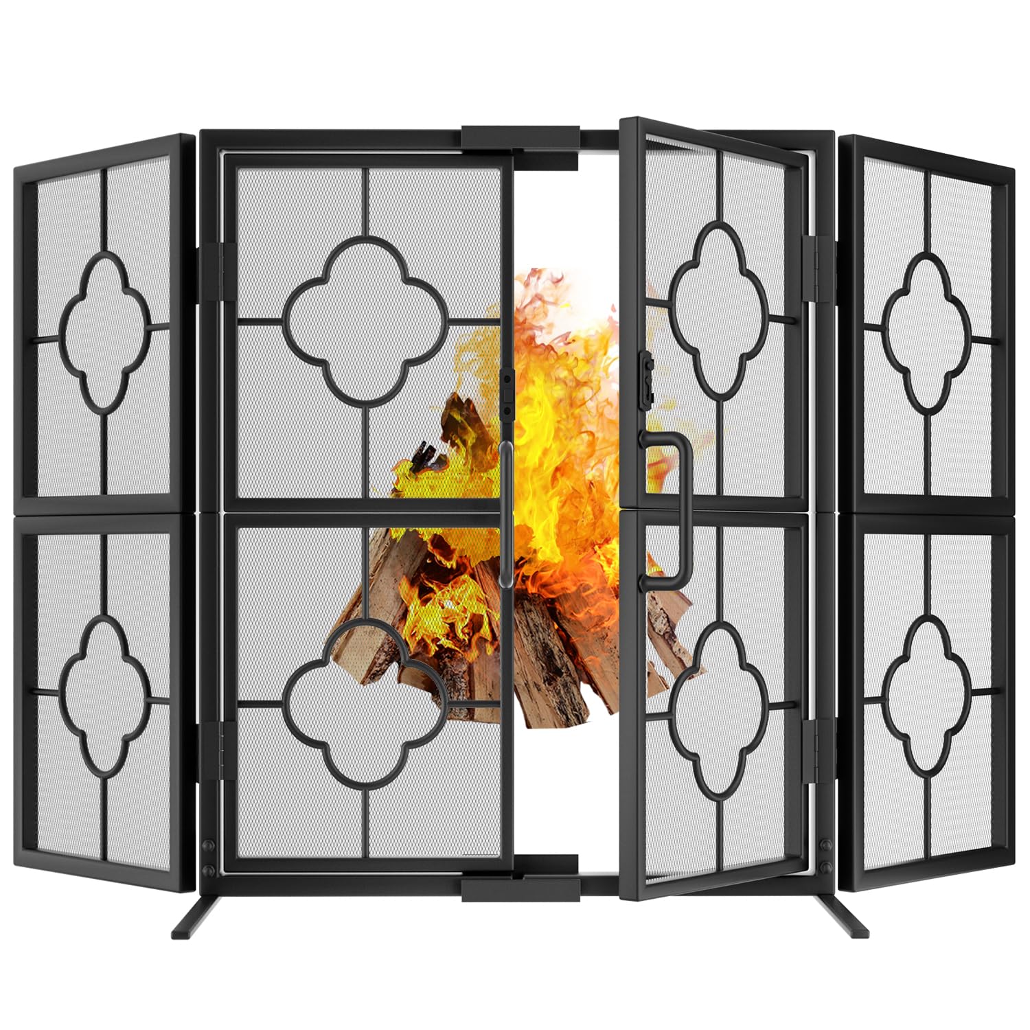 Photo 1 of Amagabeli 3 Panel Fireplace Screen with Doors 48" W x 28" H Foldable Wrought Iron Heavy Duty Metal Modern Decorative Fireplace Spark Guard Cover Handcrafted Solid Mesh Stand Alone Screen for Fire