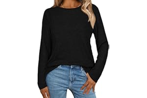 Long Sleeve Shirt Women Basic Tops Crew Neck Tees Loose Fit Casual Tunic Fall Outfit（S-2XL）