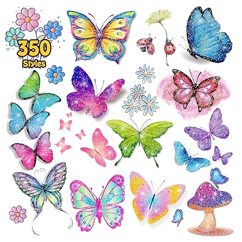 Leesgel 24 Sheets Butterfly Glitter Tattoos for Kids, Butterfly Stickers, Temporary Tattoos for Girls, Party Bag Fillers Birthday Decorations Butterfly Ornaments Toys Supplies Favours