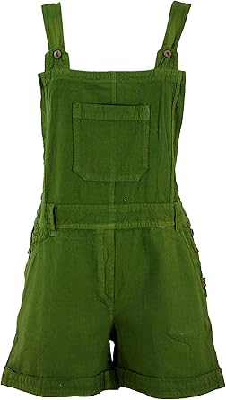 green dungaree shorts