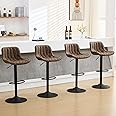 FIRAVOE Bar Stools with Back Set of 4, Tan Counter Height Bar Stools, Adjustable Bar Stool 25"-33", Modern Faux Leather Barst