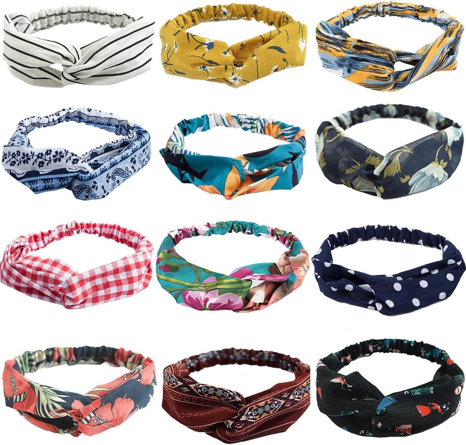 Headbands For Women Vintage Elastic Boho Floal Style Criss Cross Headbands Head Wrap Hair Band Cute Hair Accessories for Women and Girl