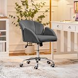 Yaheetech Velvet Desk Chair with Armrests Dark Gray Modern Swivel Office Chair view 5