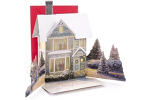 Hallmark 0899XSO1002 Christmas Pop Up Card with Light and Song (Displayable Dimensional Thomas Kinkade House Plays We Wish You a Merry Christmas), Snowy House