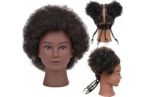 YIIFIULYN Afro Curly Hair Mannequin Head for Braiding, 100% Human Hair Black Mannequin Head for Hair Styling 8" Cosmetology African Training Head with Stand