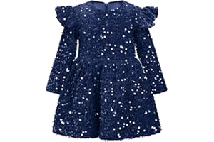 IDOPIP Toddler Baby Girls Sequin Velvet Tutu Dress Long Sleeve Princess Christmas Birthday Party Dresses Fall Winter Clothes