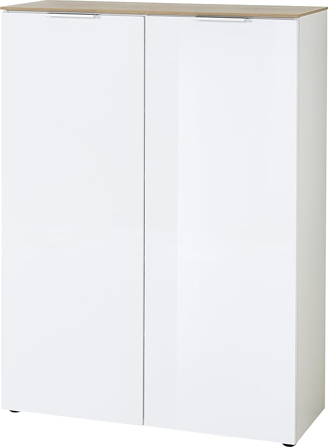 Germania Schuhschrank 3759-513 GW-Cetano in Weiß/Navarra-Eiche-Nb., für bis zu 20 Paar Schuhe, mit Fronten in Hochglanz, 90 x