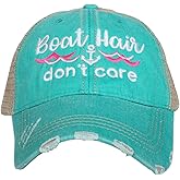 KATYDID Boat Hair Don’t Care Baseball Cap - Trucker Hat for Women - Stylish Cute Sun Hat (Teal/Pink Waves)