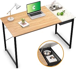 Cubiker Writing Computer Desk 39" Home Office Study Laptop Table, Modern Simple Style Desk with Drawer, Natural Terrazzo