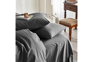 Wake In Cloud - Dark Gray Cotton Duvet Cover Set, King Size, 100% Washed Cotton Plain Solid Color, Breathable Percale Durable