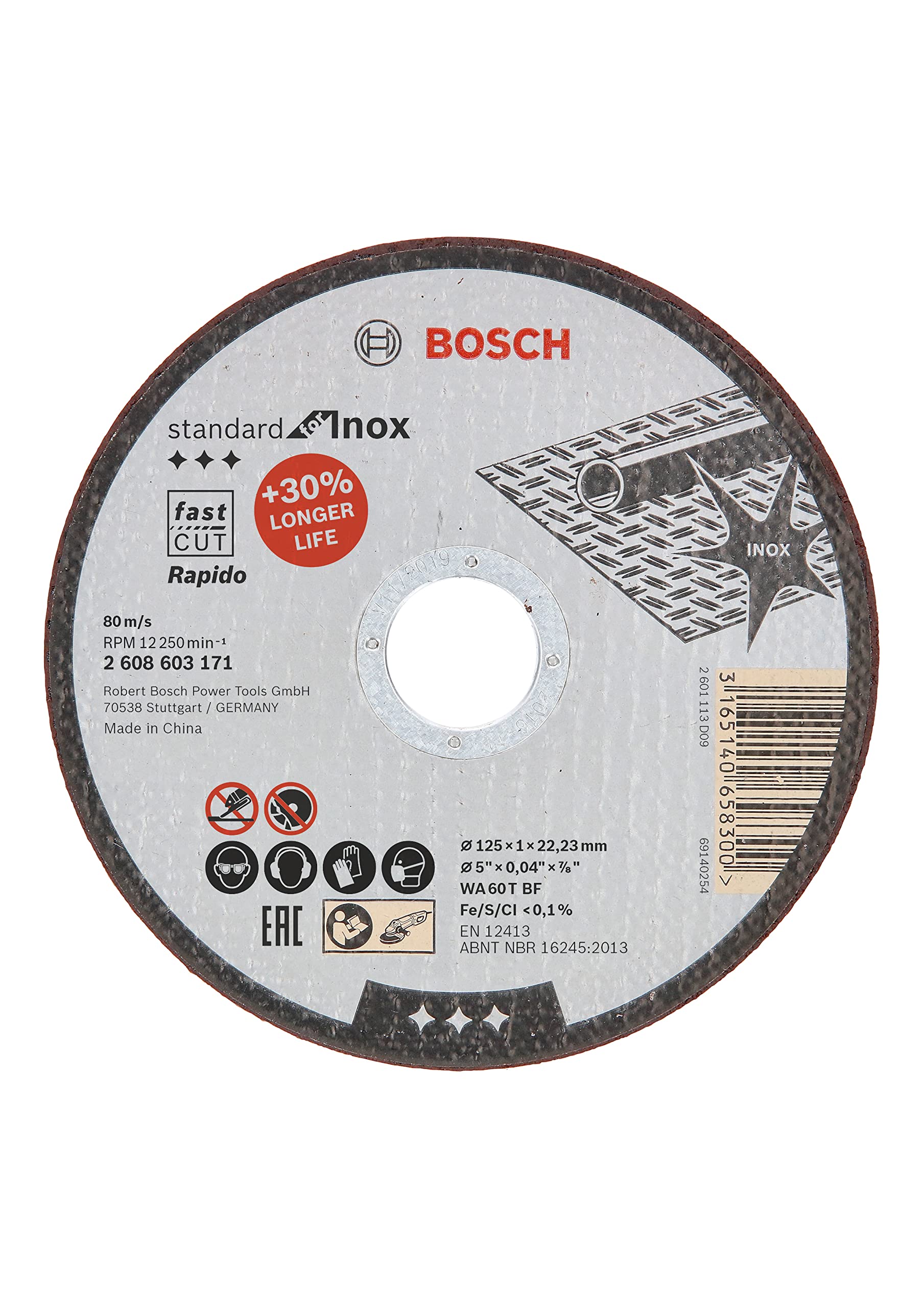 Bosch 1x PRO Stainess Steel and Metal Longlife Thin Cutting Disc for Small Angle Grinder and Bore 22.23 mm (for Steel, Stainless steel, Ø 125 mm, Professional Accessory Small Angle Grinder)