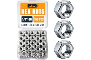 ALBO 150 PCS 1/4-20 Hex Nuts – Stainless Steel 304 SAE Nuts Set in Reusable Box – Hardware for Automotive & DIY – 1/4 20 Nuts