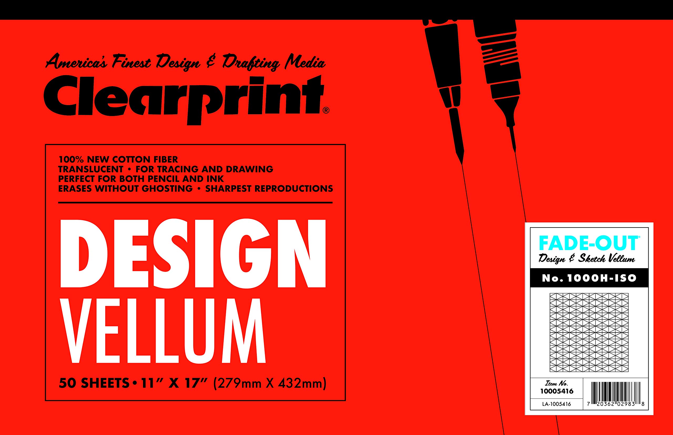Photo 1 of Clearprint 11" x 17" 1000H Design Vellum Pad with Printed Fade-Out 30-Degree Isometric Grid, 16 lb., 100% Cotton, 50 Sheets, 1 Each