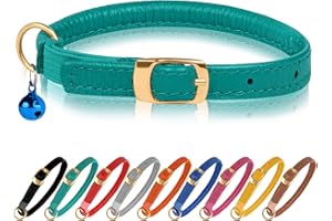 MUROMTO Murom Rolled Leather Cat Collar with Elastic Strap Safety Adjustable Pet Collars for Cats Kitten Yellow Red Pink Blue Orange Brown Gray (Mint Green)