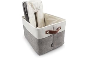 HYGGE PLUS HYGGE + Linen Storage Bin Basket 15.8" x 12.5" x 10" Durable fabric & lightweight design. Great for storing toys, books, linens, games, clothing, baby products & more! (2 PACK, WHITE/GREY)