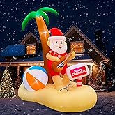 SEASONBLOW 8 FT Christmas Inflatable Outdoor Decorations, Blow Up Hawaiian Santa Claus Playing Guitar on Beach Palm Tree Xmas Decor Built-in LED Lights for Lawn Yard Indoor Outdoor Holiday Party