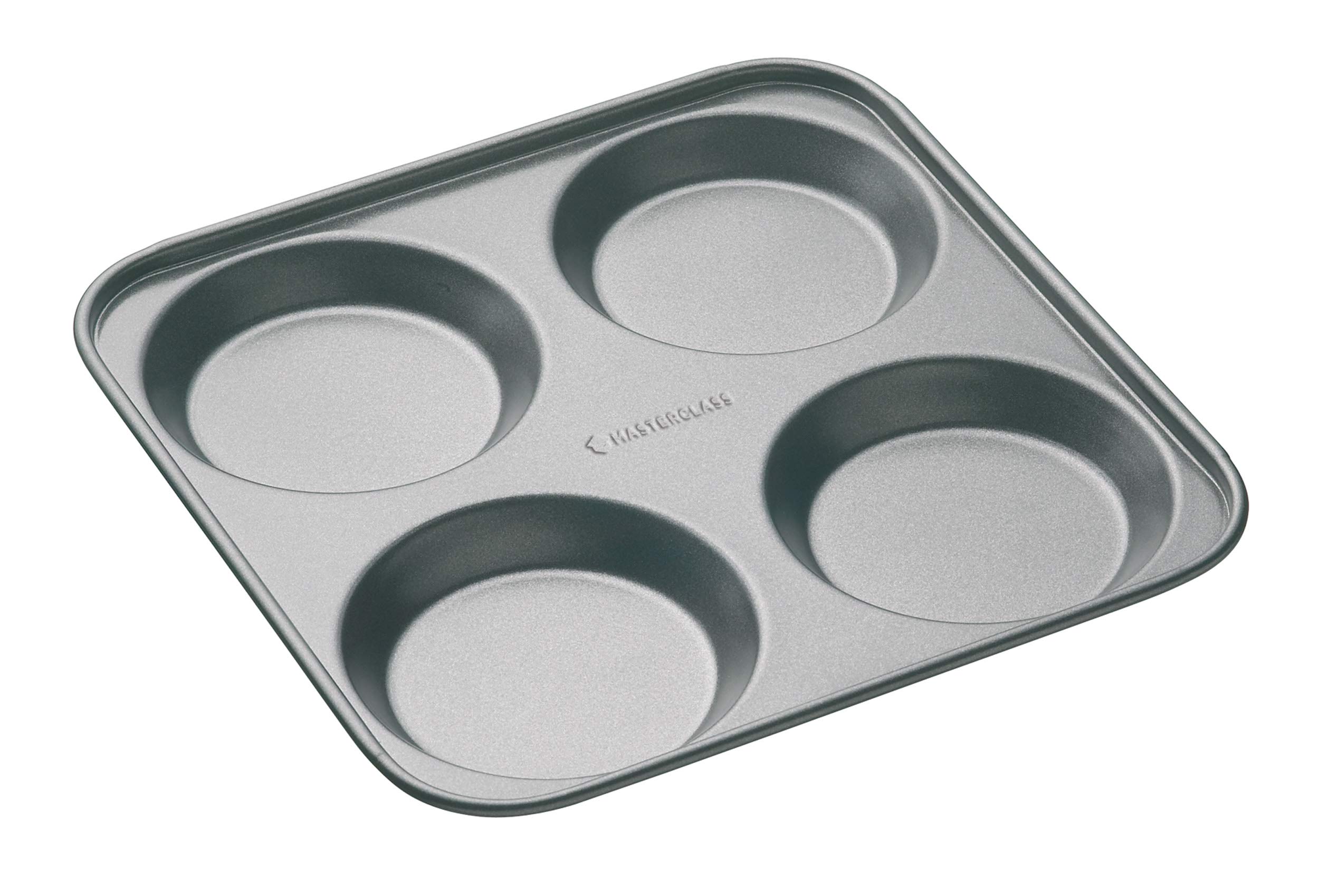 MasterClass 4 Hole Yorkshire Pudding Tray with PFOA Non Stick, Robust 1 mm Carbon Steel, 24 cm