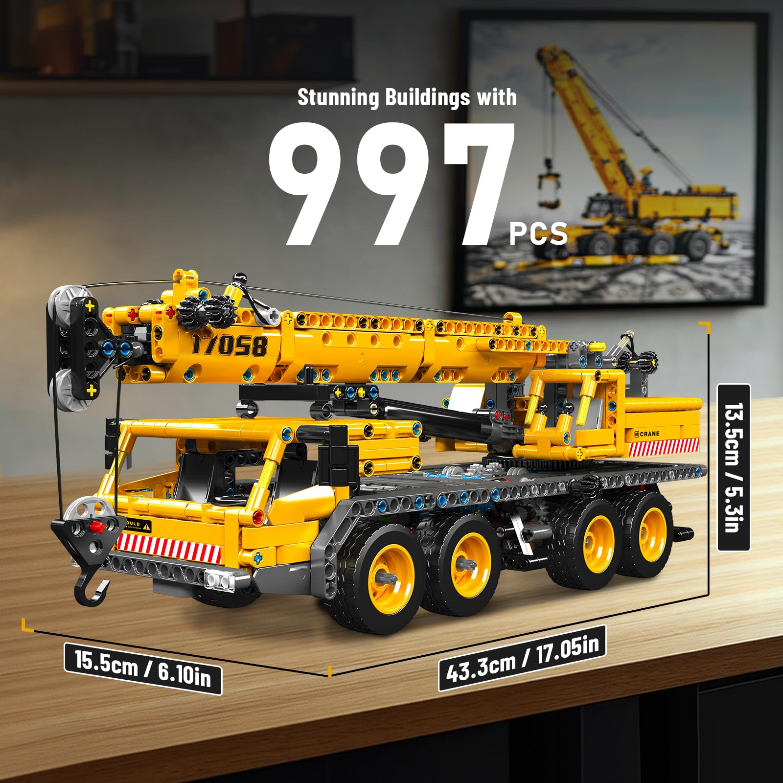 Mould King 17058 Technik Kran-LKW Bauset, 997 Teile Spielzeug Set aus Kran und LKW, Mobiler Baukran Geburtstag für ab Erwachsene (Statische Version) 5