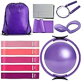 GQIRIL Pilates Equipment Set for Women - 12PCS Pilates Starter Accessories Kit with 10'' Ball, Magic Circle, Yoga Ring, Resistance Bands, Stretching Strap for Home Workout Exercise Beginner Essentials