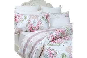 FADFAY Pink Rose Floral Duvet Cover Set 100% Cotton Girls Bedding with Hidden Zipper Closure 3 Pieces, 1duvet Cover & 2pillowcases,Queen Size