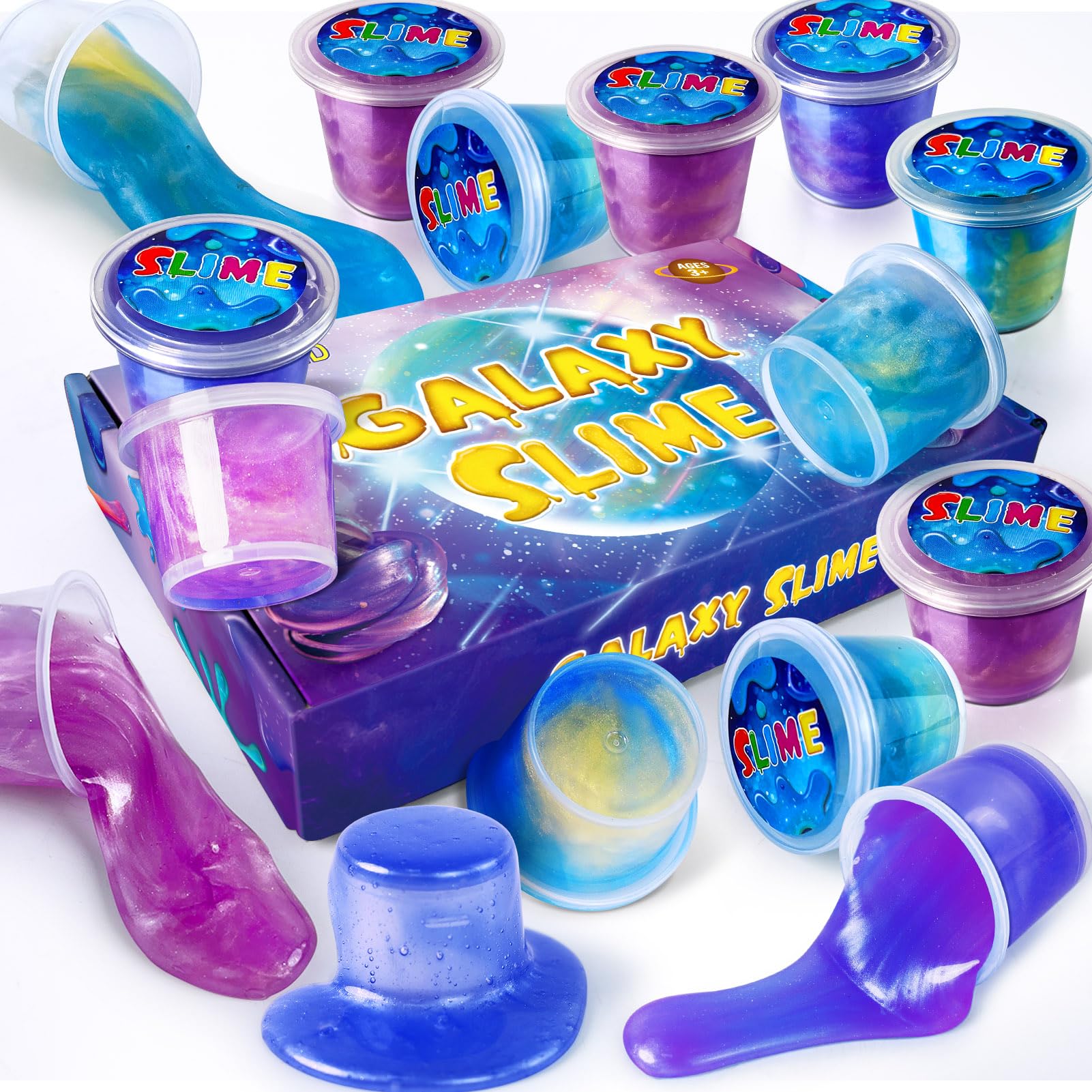 15 Pack Galaxy Slime Kit, Slime Party Favors for Kids, Stretchy & Non-Sticky Slime Pack, Slime Toy for Boys Girls 5-12