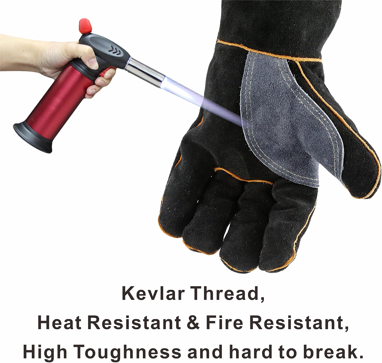 Kim Yuan Extreme Heat & Fire Resistant Gloves Leather with Kevlar Stitching,Perfect for Fireplace Stove, Oven, Grill, Welding - Image 5