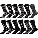 WeciBor Men's Patterned Dress Socks - 6/12 Pairs Seamless Cotton Crew Socks for Business, Office & Daily Wear