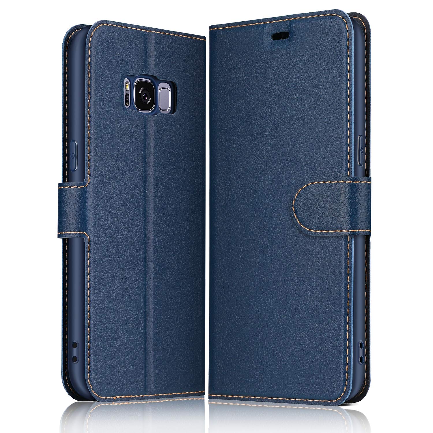 ELESNOW Phone Case for Samsung Galaxy S8, Flip Wallet PU Leather Card Holder with RFID Blocking Magnetic Closure Stand Cover for Samsung Galaxy S8 (Blue)