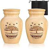 Small Urns for Human Ashes Keepsake Set of 2, Handcrafted Bamboo, Mini Cremation Keepsake Urn for Funeral Memorial or Home Decorative, 2" W x 3" H