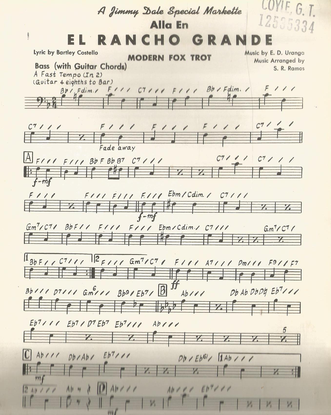 El Rancho Grande Modern Fox Trot Small Orchestra Arrangement Jimmy Dale Jimmy Dale Books