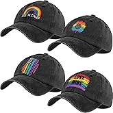Jeyiour 4 Pcs LGBT Baseball Cap Rainbow Pride Hat Adjustable Cotton Distressed Hats LGBTQ Lesbian Pride Gifts for Women Men