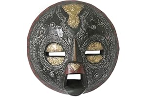 NOVICA Ghanaian Sese Wood Wall Mask with Brass and Aluminum Accents, 'Sign of Protection'