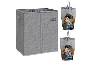Airensky Double Laundry Hamper Collapsible Laundry Basket，145L Clothes Hamper 2 Section with Bag Removable for Clothes and Toys Storage, Dirty Hampers for Bedroom, Bathroom, Dorm，Gray