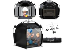TINY TREK TinyTrek Baby Crib Tent - Breathable Crib Canopy Blackout Tent w/Hanging Toy, Travel Bag for Toddler Blackout Pack N Play Cover - On The Go Dome, Safety Baby Camping Kid Sleep Pod for Indoor Outdoor
