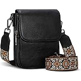 HESHE Leather Small Crossbody Bags for Women RFID Blocking Cell Phone Purse Anti-Theft Travel Bag with wide Straps