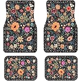 Zynvos Luxury Boho Car Floor Mats Full Set | Car Decor for Women Men | Bohemian Floral Pattern | Heavy Duty All-Weather Universal Rubber Liners | Non-Slip & Odor-Free