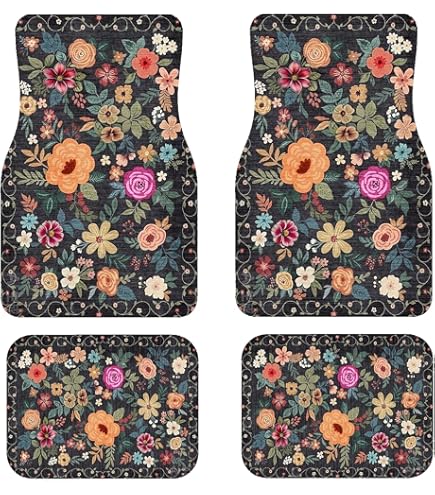 Amazon.com: Black White Flowers Print Floral Car Floor Mats
