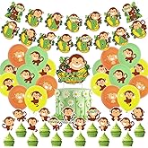 Cute Monkey Birthday Party Supplies Safari Birthday Decorations Anime Monkey Banner Cake Topper Cupcake Toppers Ballons For Boys Girls