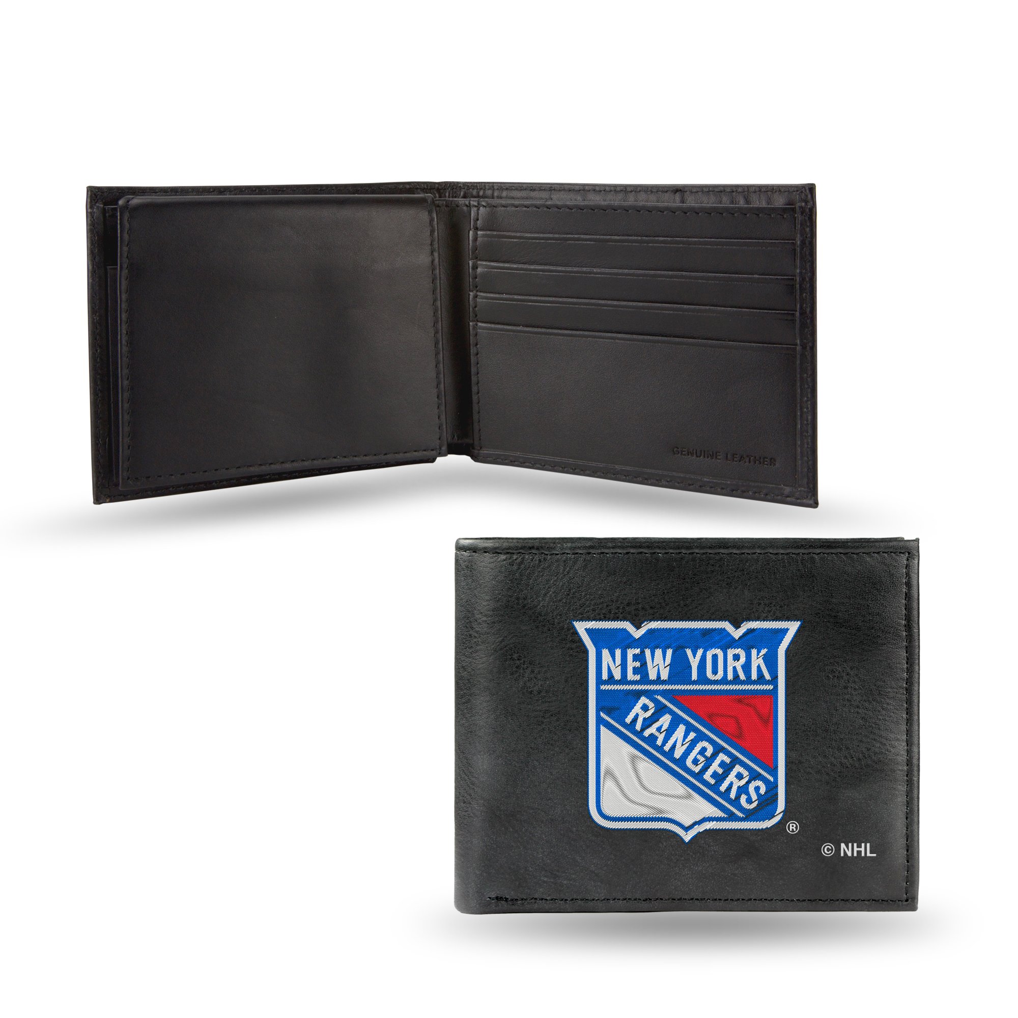 Rico Industries NHL Embroidered Leather Billfold Wallet, New York Rangers, 3.25 x 4.25-inches, Black