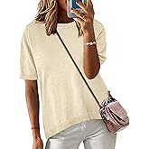 Zeagoo Womens Summer Tops Dressy Casual Short Sleeve Sweaters Crew Neck Lightweight Knit Tops Loose Blouse Basic Shirts