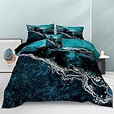 Black Marble Comforter King Turquoise Blue Bedding Set 3 Pcs Marble Stone Natural Theme Artwork Abstract Bedding Super Soft Cozy Black Comforter Set