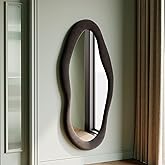 Honyee 55" x 24" Wavy Mirror, Flannel Wrapped Wooden Frame, Irregular Hanging for Cloakroom/Bedroom/Living Room, Black