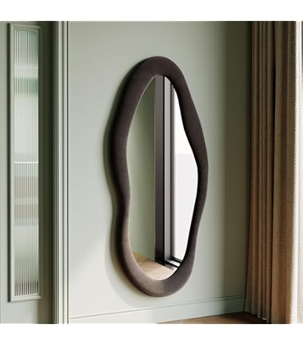 FAWdecor Espejo De Pared – Espejo Asimétrico – Espejo De Pared Con Marco De Madera Irregular – Moderno Espejo De Tocador Para Baño, Sala De Estar, Oficina De Mediados De Siglo (blanco, 48 X 23.5