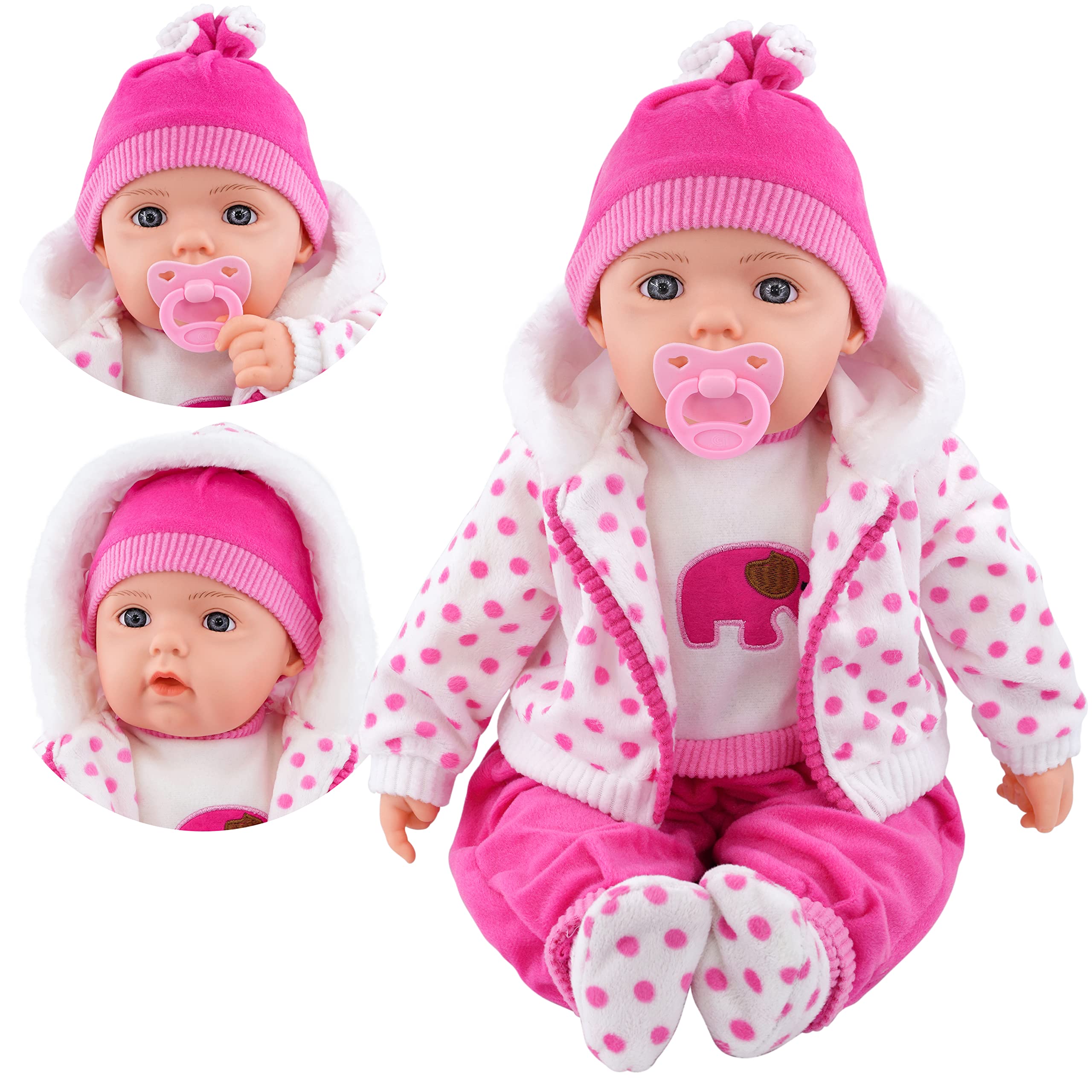 BiBi Doll 20" Baby Girl Doll - Large Lifelike Size, Soft Body, with Dummy & Sounds in Spotty Coat Outfit, Toy for Boys & Girls Aged 18 Months+ — image 1