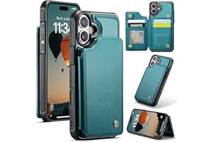 UEEBAI Case for iPhone 16 with Card Holder, PU Leather Wallet Phone Case Kickstand RFID Blocking Double Magnetic Clasp TPU Sh