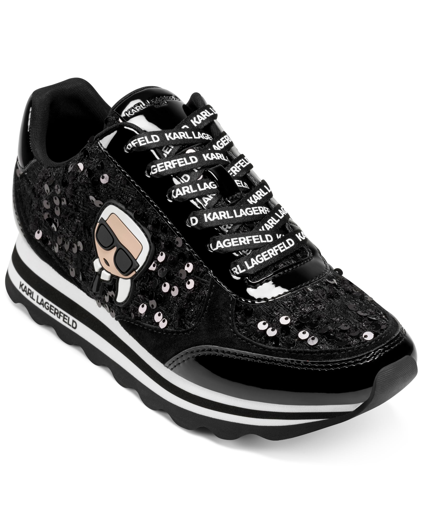 KARL LAGERFELD Women’s Meade Lace Up Sneaker with Karl Head, Black, 7.5